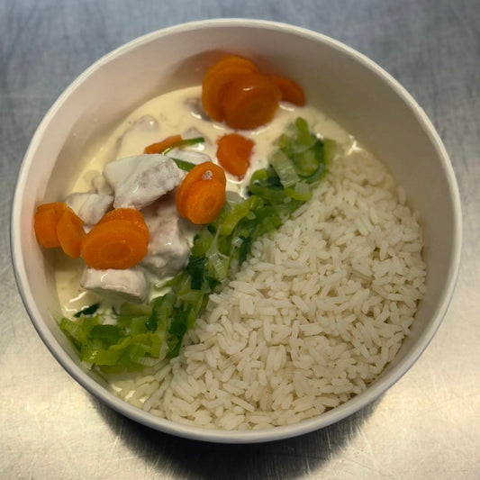 Blanquette de veau, riz et carottes fondantes